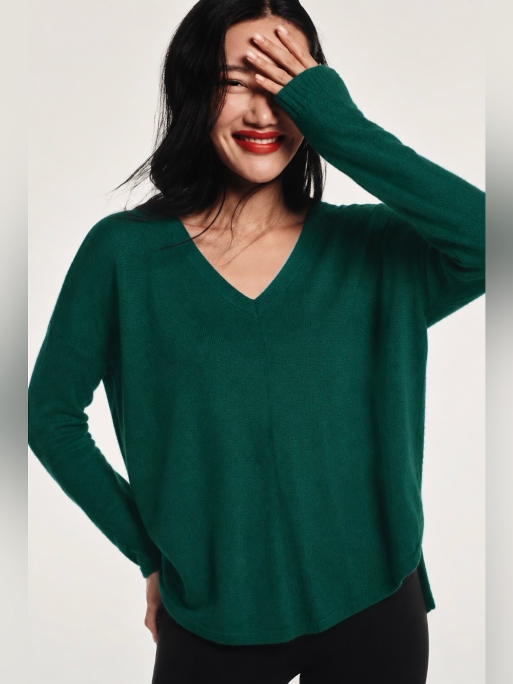 Anthropologie Cashmere Blend Trouve Green Lightweight Sweater L Minimalist Casua
